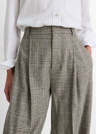 High Rise Wool Blend Trouser Plaid